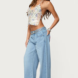 Embroidered Sequin Backless Top