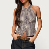 Imrie Plaid Collared Halter Top