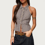 Imrie Plaid Collared Halter Top