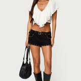 Studded Faux Suede Micro Shorts