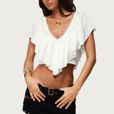 Deena Ruffled V Neck Top