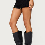 Studded Faux Suede Micro Shorts