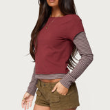 Layered Stripey Long Sleeve T Shirt