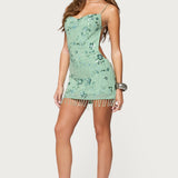 Embellished Fringed Backless Mini Dress