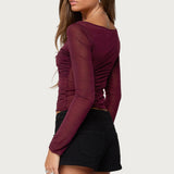 Oona Sheer Gathered Long Sleeve Top