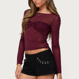Oona Sheer Gathered Long Sleeve Top