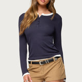 Contrast Layered Look Henley Top