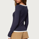Contrast Layered Look Henley Top