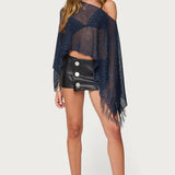 Sequin Fringe Knit Poncho
