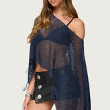Sequin Fringe Knit Poncho
