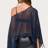 Sequin Fringe Knit Poncho