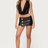 Kaine Button Faux Leather Mini Skort