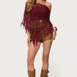 Fringe Sequin Crochet Poncho