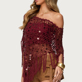 Fringe Sequin Crochet Poncho