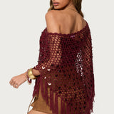 Fringe Sequin Crochet Poncho