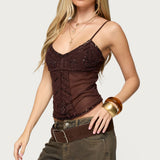 Azelia Beaded Sheer Mesh Top