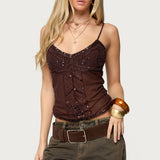 Azelia Beaded Sheer Mesh Top