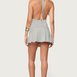 Grommet Cowl Neck Halter Mini Dress