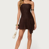 Elaia Asymmetric Strapless Lace Mini Dress