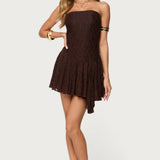 Elaia Asymmetric Strapless Lace Mini Dress