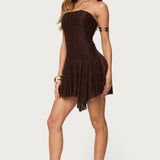 Elaia Asymmetric Strapless Lace Mini Dress