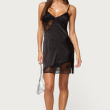 Asymmetric Lacey Satin Effect Mini Dress