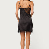 Asymmetric Lacey Satin Effect Mini Dress
