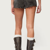 Zarina Studded Faux Suede Shorts
