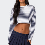 Stripey Cropped Long Sleeve T Shirt