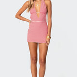 Candy Cane Backless Halter Mini Dress