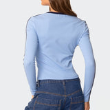 Contrast V Neck Long Sleeve T Shirt