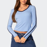 Contrast V Neck Long Sleeve T Shirt