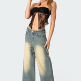 Twilight Sheer Lace Split Front Top