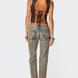 Tie Back Faux Suede Bustier Top