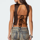 Tie Back Faux Suede Bustier Top