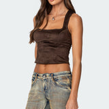 Tie Back Faux Suede Bustier Top
