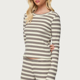 Avalie Striped Ribbed Long Sleeve T Shirt