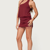 Danit One Shoulder Fringed Mini Dress