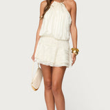 Glossy Striped Drop Waist Mini Dress