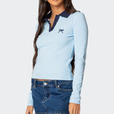 Contrast Bow Polo Top