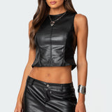 Frances Backless Faux Leather Top