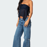 Embroidered Sheer Strapless Top