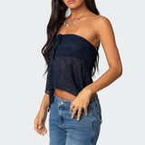 Embroidered Sheer Strapless Top