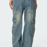 Westie Washed Low Rise Baggy Cargo Jeans