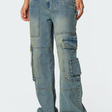 Westie Washed Low Rise Baggy Cargo Jeans
