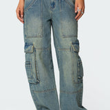 Westie Washed Low Rise Baggy Cargo Jeans