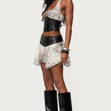 Letta Printed Chiffon Faux Leather Top