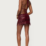 Dalis Fringed Sequin Split Front Top