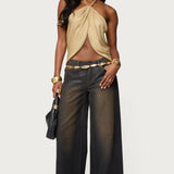 Stasia Sparkly Knit Split Front Top