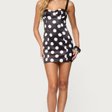 Polka Dot Cupped Satin Effect Mini Dress
